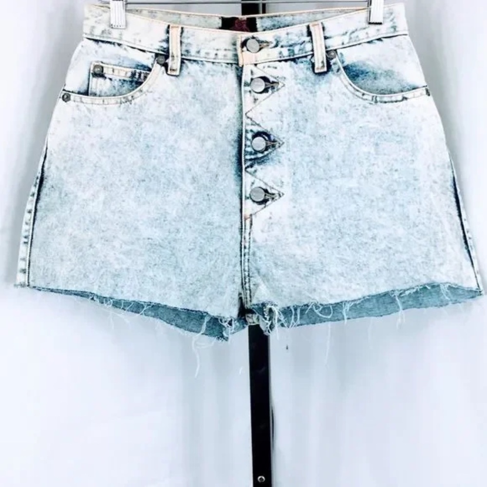 Sasson Women Denim Shorts 80s Vintage Acid Wash Button Fly Cut Off Shorts Sz 29